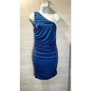 Women's Blue Velvet Halter Neck Ruched‎ Bodycon Midi Dress